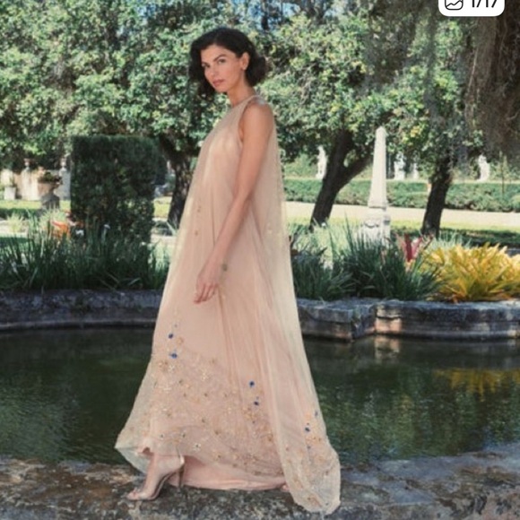 Mac Duggal Dresses & Skirts - Mac Duggal Asymmetrical Beige Dress with Blue Accents